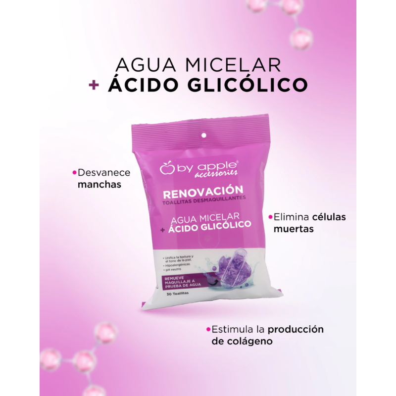 Toallitas agua micelar+ ácido glicólico- By apple